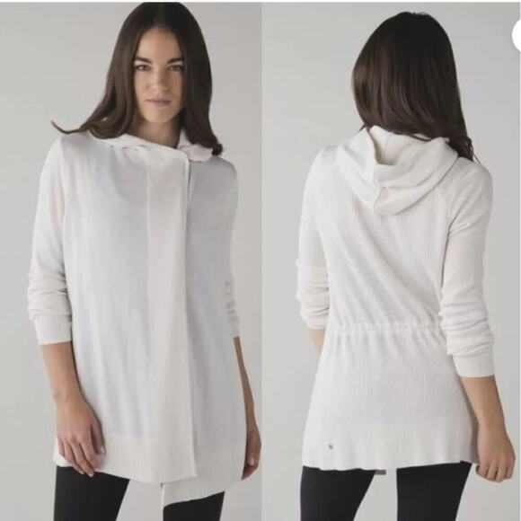 Lululemon Peace Of Mind Wrap Hooded Heathered White Sweater Cardigan Women's 4 - Picture 1 of 13